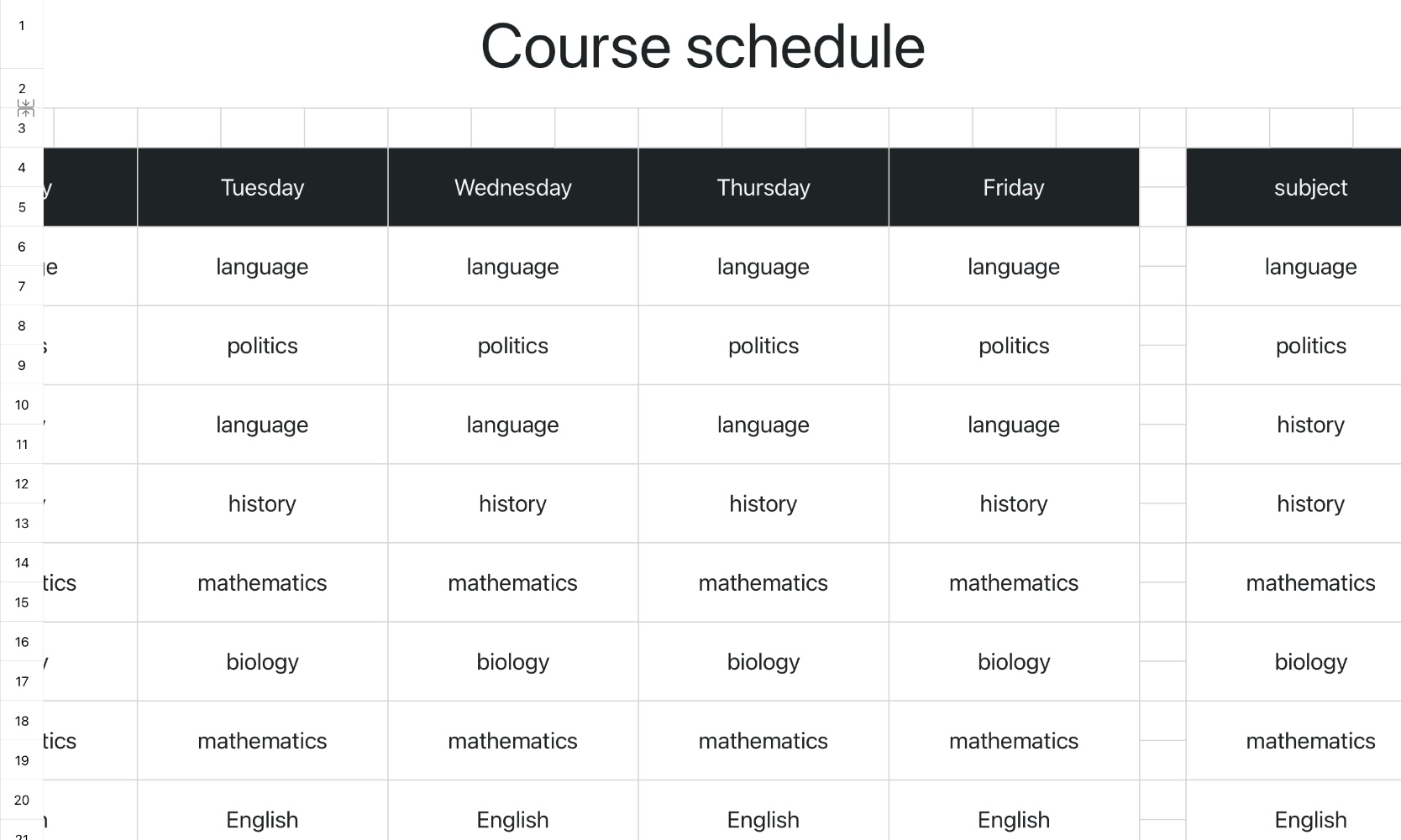 school timetable 112